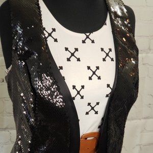 Sequin and Satin Black Vest